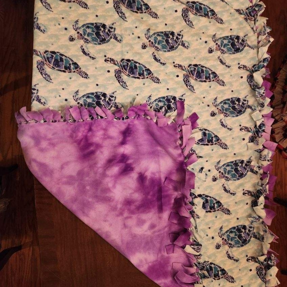Handmade Turtle Print Blanket with Purple Tie-Dye